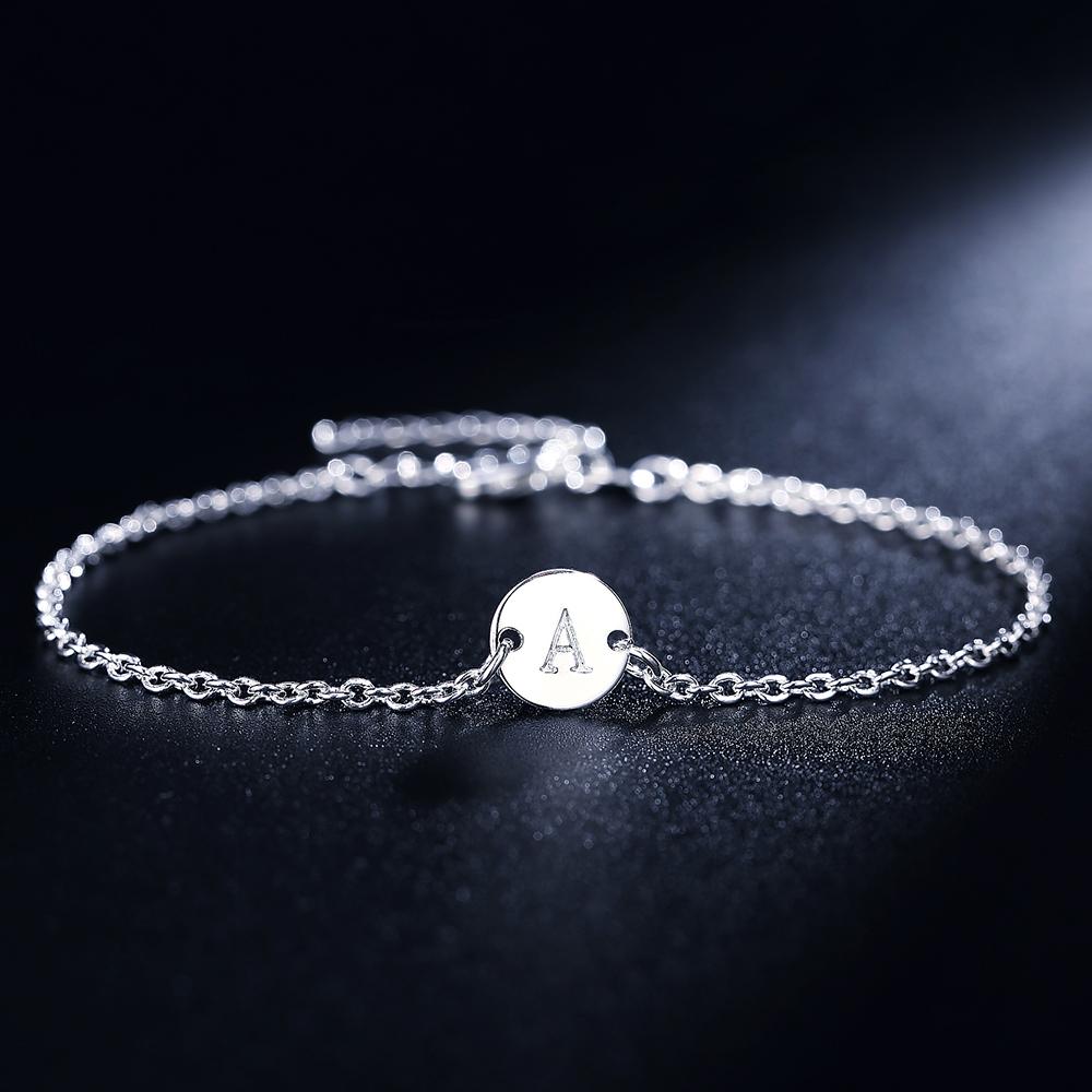 925 Sterling Silver 26 Letter Women Men Chain Bracelet Anklet Charm  Wedding Personality Jewelry Lady Gift Party