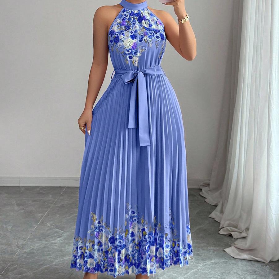 Women's New Year Fashion Printed Pleated Long Dress