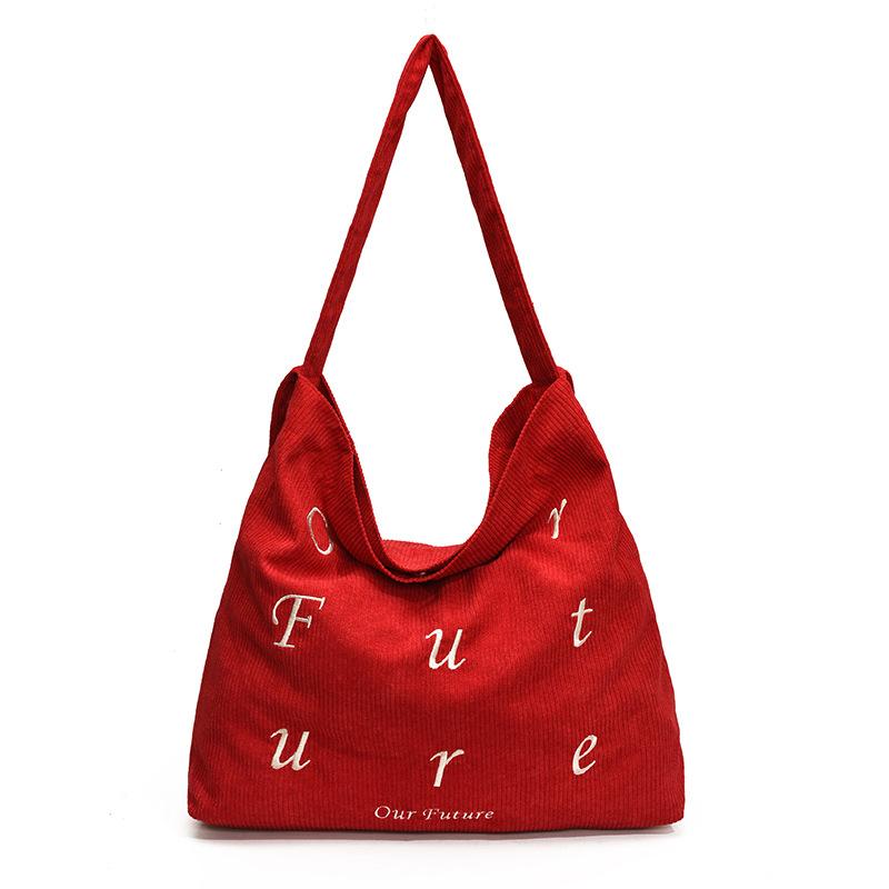 

Вишита літерами плечова сумка жіноча літературна вельветова великої місткості сумка-тоут сумка-месенджер для поїздок на роботу червоний