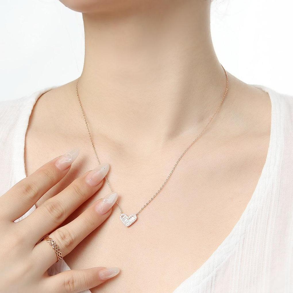 925 Silver Gold Plated Shiny Heart Necklace