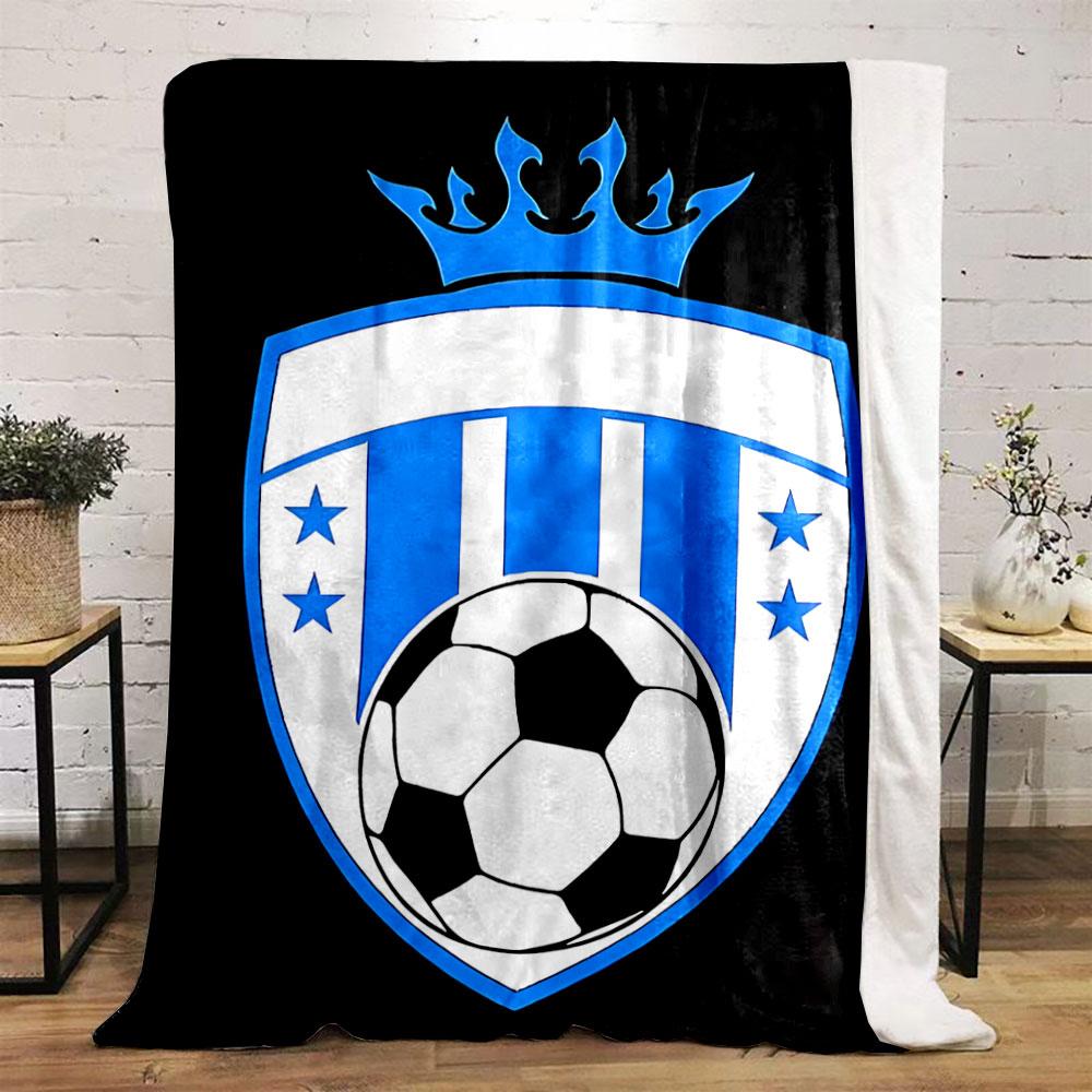 Blue Soccer Shield Crest print blanket soft and cozy perfect for the living room bed sofa or a nap,gift