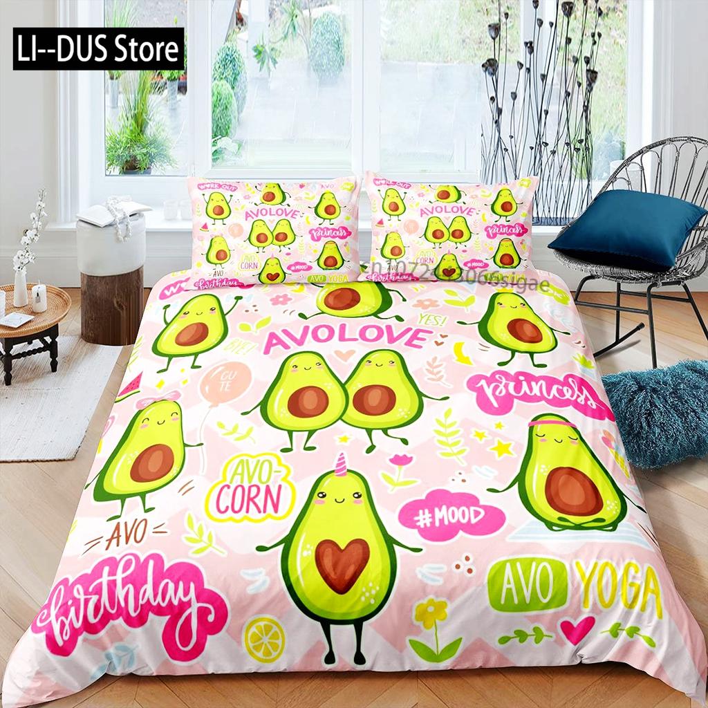 Avocado Duvet Cover for KidsCute Avocado Bedding Set Green Tropical Fruits Comforter Cover for Kids Boys Girls with Pillowcase
