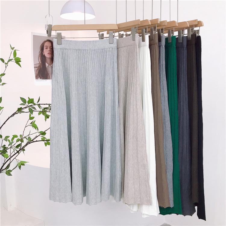 Autumn/Winter Ribbed Knit A-line Midi Skirt - High Waist, Gentle Literary Style M