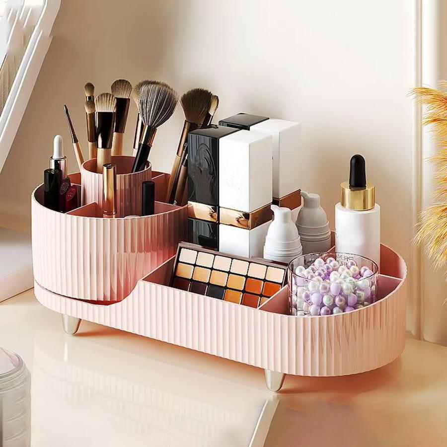 

Вращающийся косметический дисплейный кейс большой вместимости, Органайзер для столешницы в ванной комнате, Настольное хранение, Органайзер для полок для косметики и средств по уходу за кожей розовый