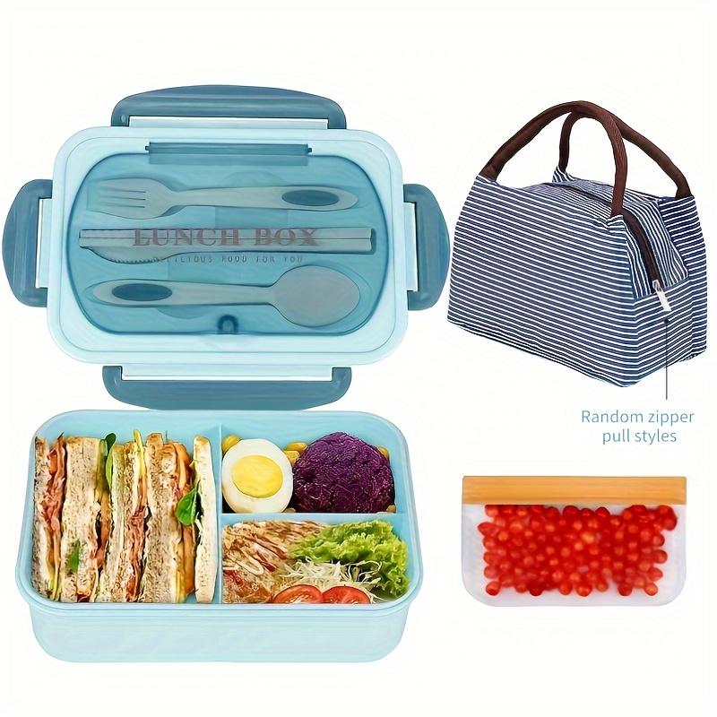 Bento Lunch Box Set with Carry Bag: Microwave-Safe Compartments, Rectangular Design for Adults, School & Office Essentials.