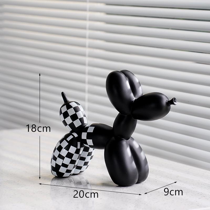 Plaid Balloon Dog Ornaments: Black & White Resin Decor for TV Cabinets & Living Rooms
