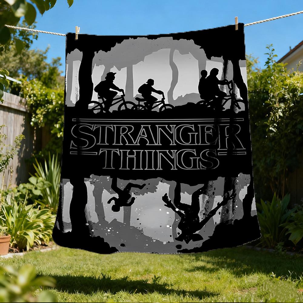 1 τεμ. Κουβέρτα Φανέλα Stranger Things Εξωτερικού Χώρου, Ζεστή & Απαλή, Παιχνιδιάρικο Σχέδιο, Για Ύπνο, Κάμπινγκ,