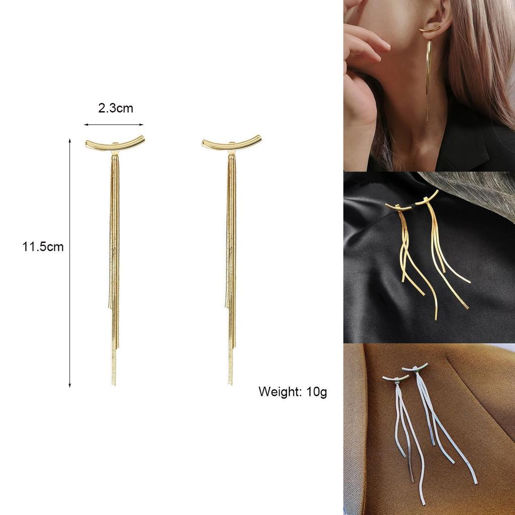 Long Alloy Earrings With Chain Tassel Design For Modern Unisex Fashion And Party Accessory
