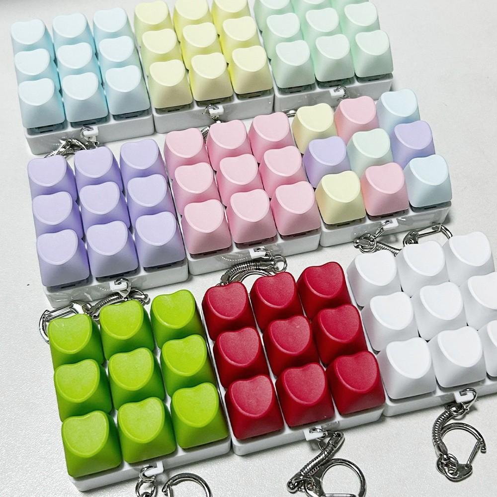 Relaxing DIY Keyboard Fidget Keychain Keys Button Relief Stress Finger Keyboard Cap Heart Shape 9Keys Pinch Toy