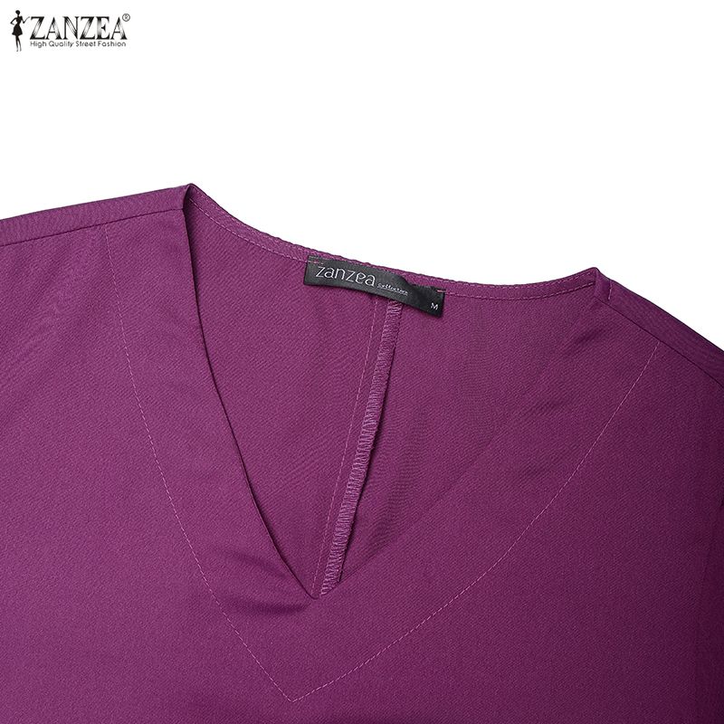 ZANZEA Women Casual V-Neck Solid Color Loose Half Sleeve Dress