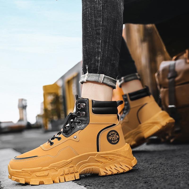 Men's Shoes Autumn Non-slip Yellow Outdoor Work High-top Tooling Shoes New Men's Sports Martin Boots Black Leather Boots