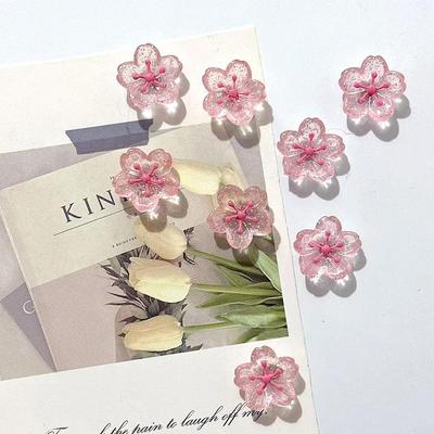 8Pcs Peach Blossom Fridge Magnets,Pink Cherry Blossoms Push Pins,Handmade Pink Resin Cherry Blossoms Set For Home Gifts