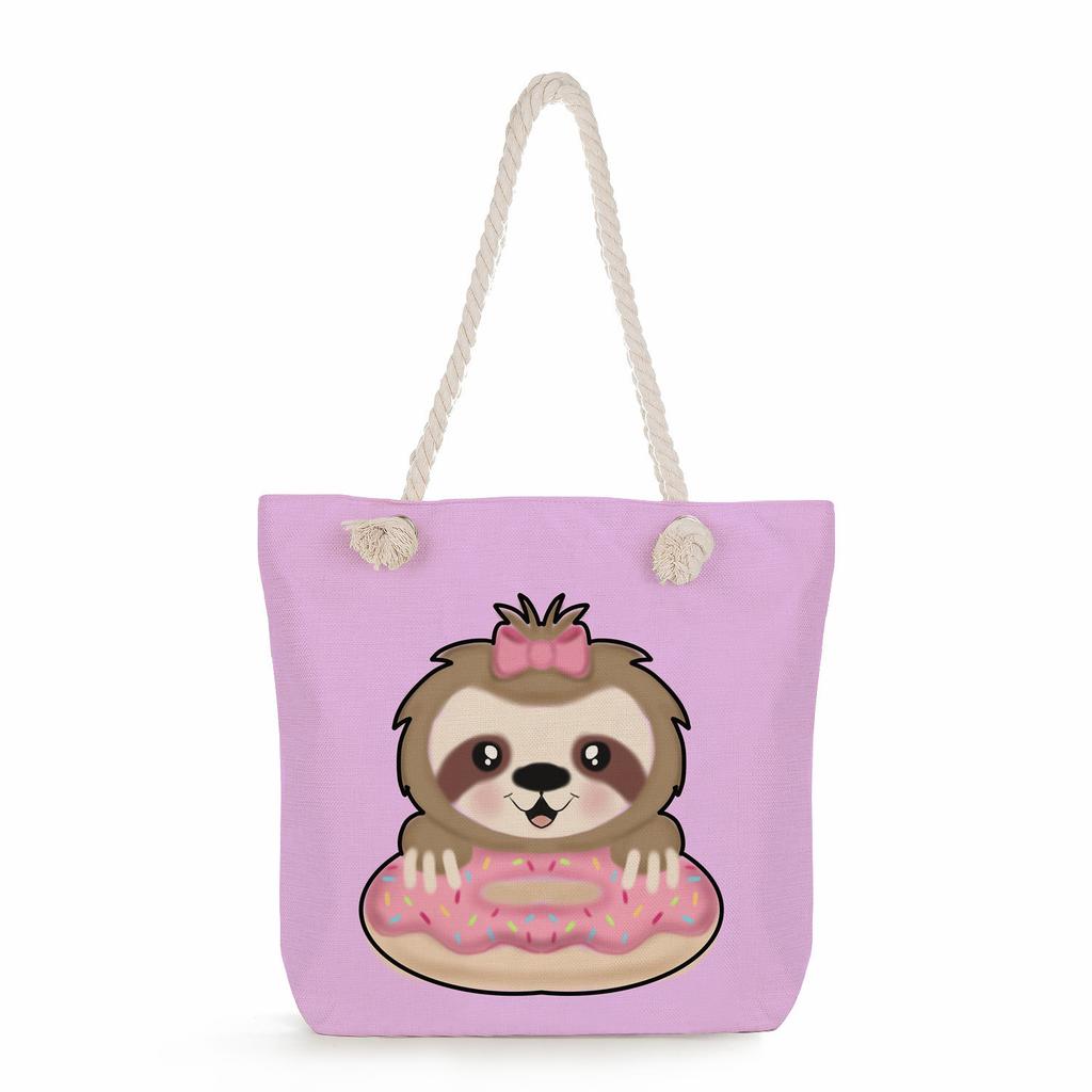 Multifunctional sloth Printed Thick Rope Shoulder Beach Bag Casual large capacity handbag 0121
