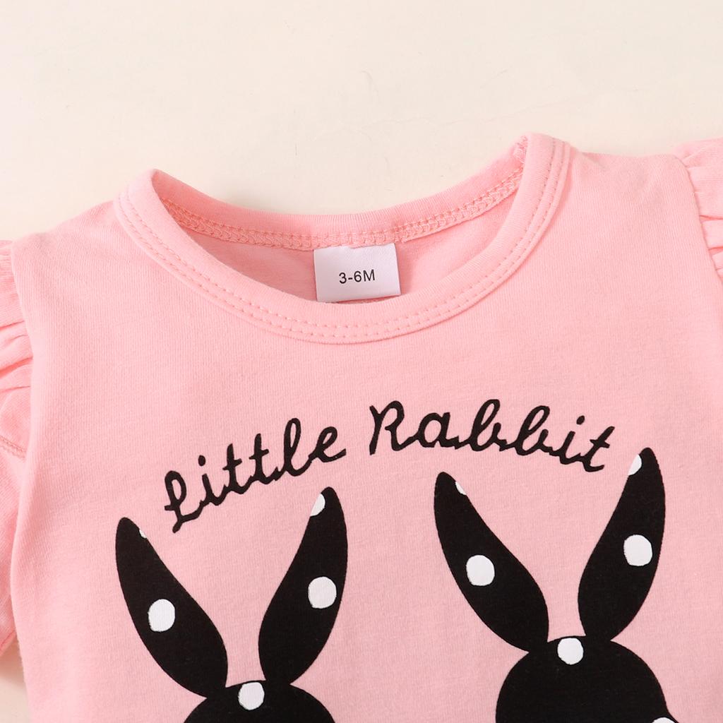 0-18 Months Toddler Baby Girl 3PCS Set Rabbit Print T-shirt+Polka Dots Shorts+Headwear Fashion Lovely Infant Baby Girl Outfit