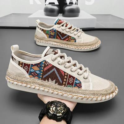 Atmungsaktive Freizeitschuhe für Herren im ethnischen Stil, Sommer, leichte Stoff-Loafer, bequeme Fahr- und Wanderschuhe