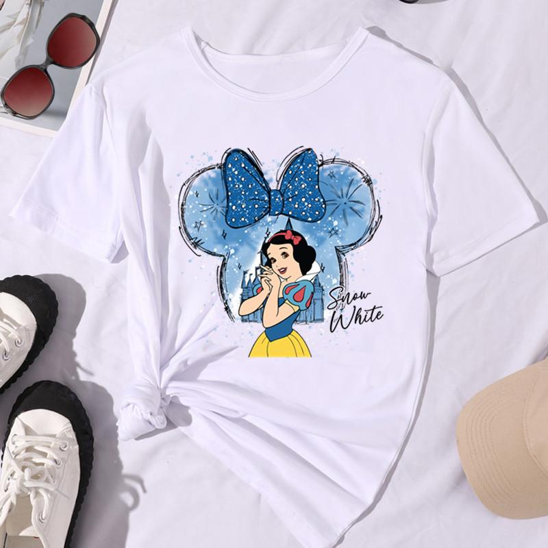 2025 New Funny Women Graphic T Shirts Kawaii Belle Disney Princess Women Clothes Summer Clothes Women Tops