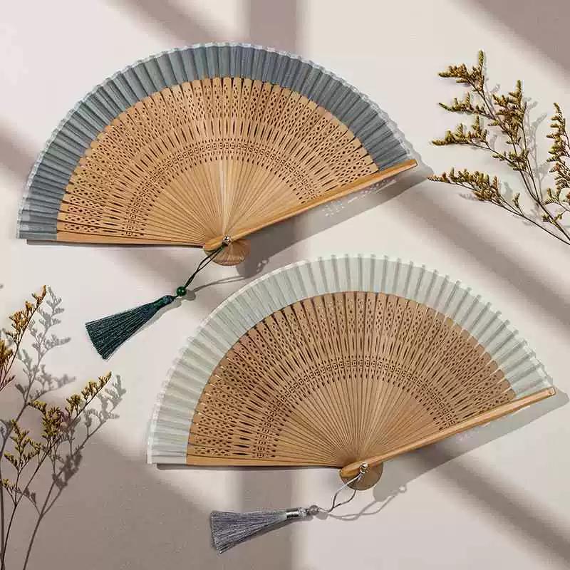 Chinese Style Hanfu Portable Mini Folding Fan, Solid Color, Hollow Carving, Elegant, Summer Daily Use Small Fan