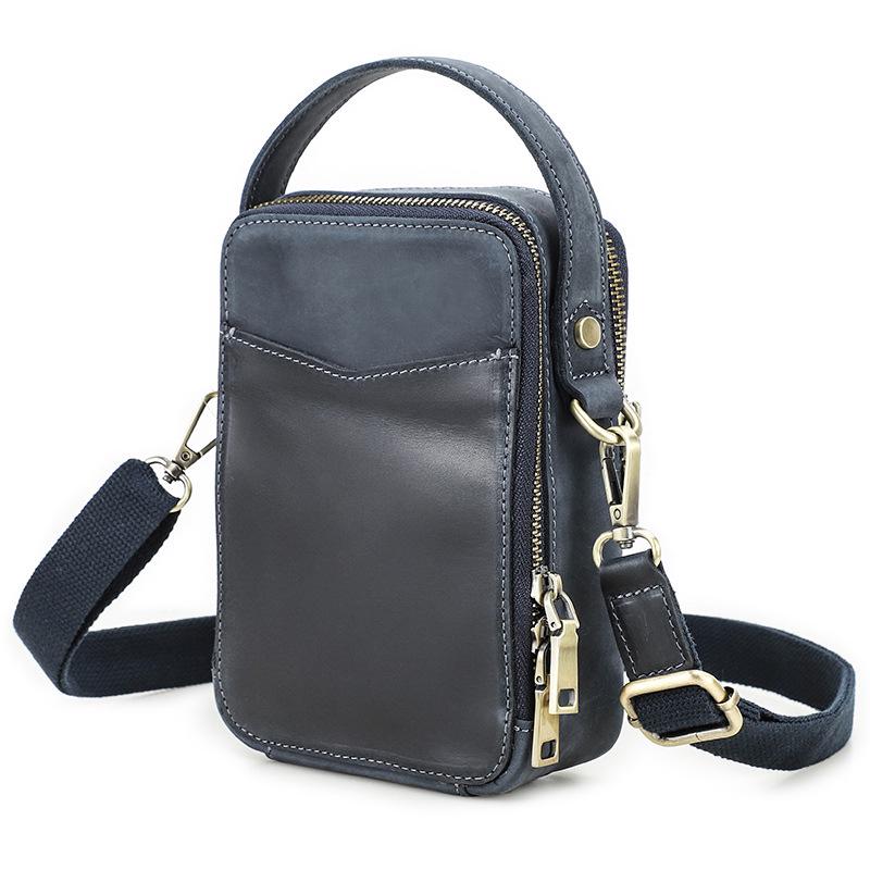 Retro Crazy Horse Leather Crossbody Phone Bag - Compact Outdoor Travel Storage