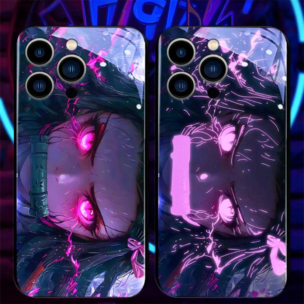 Cool Anime Cartoon Luminous Glass LED Call Light Up Flash Phone Case For IPhone Samsung