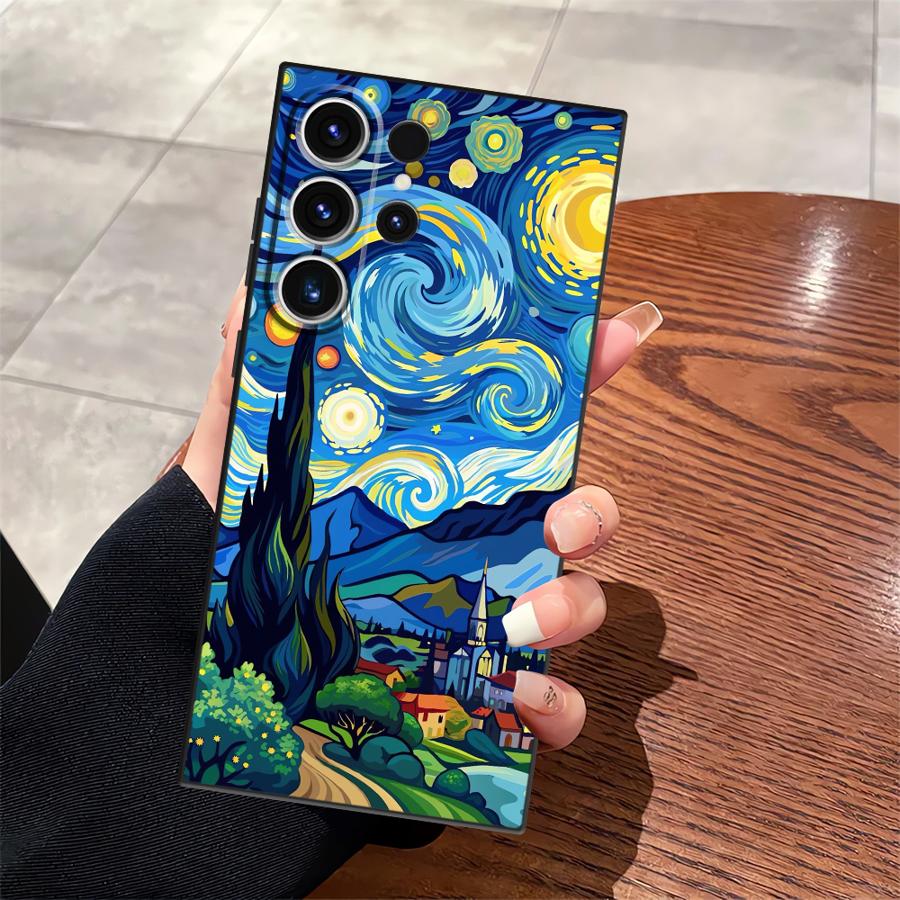 Case for Samsung Galaxy S25 Edge S23 Ultra S21 FE S20 S24 Plus Black Soft Phone Cover Oil Painting Art