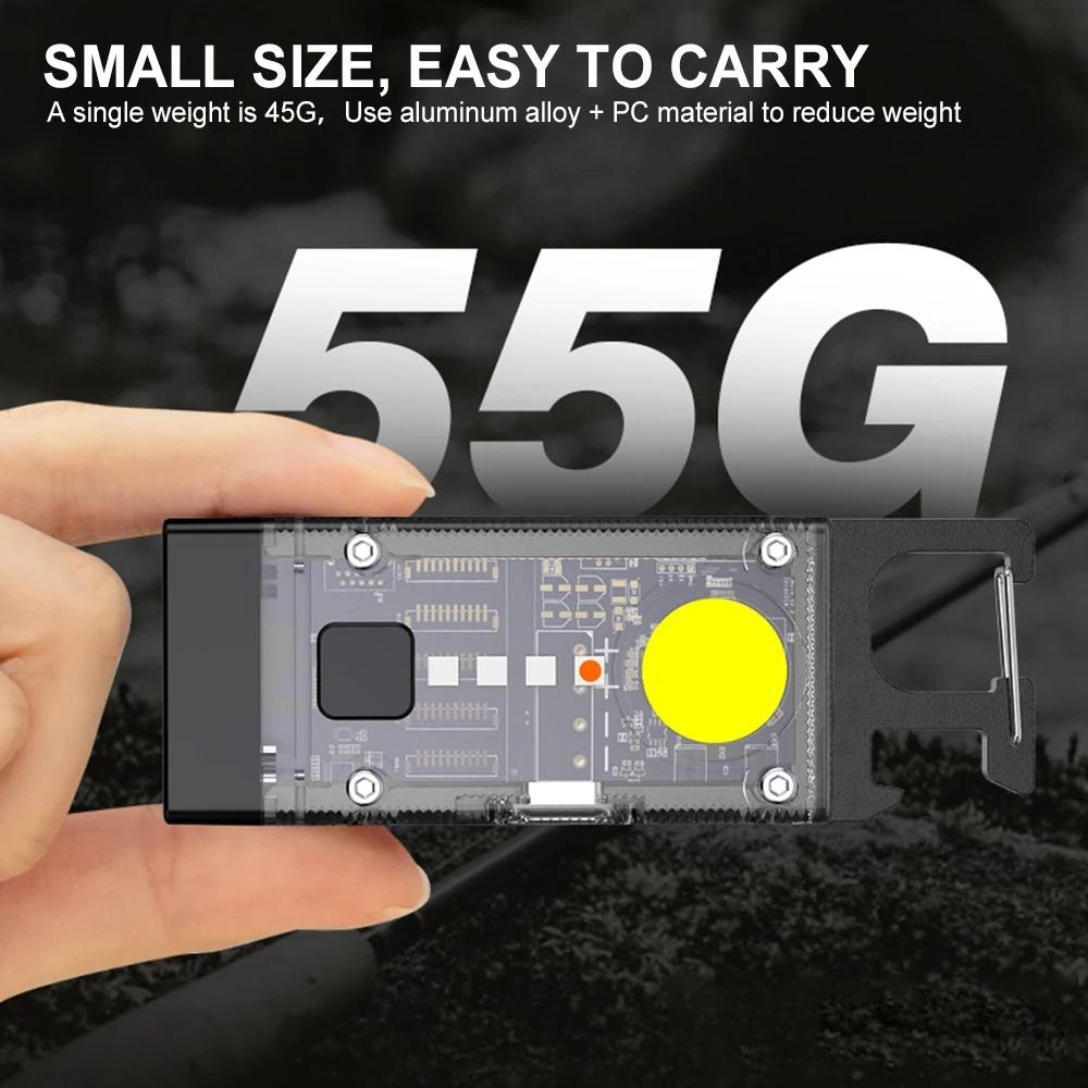 COB Keychain Work Light with Dual Light Source Rechargeable Solar Powered 9 Mode Magnet Base for Camping Fishing Repair Walk