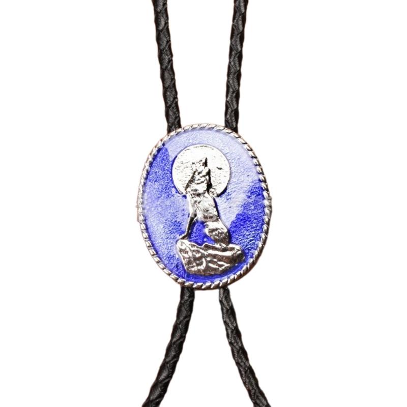 

Mens Bolo Tie Necktie Artificial Leather Braided Rope Necklace with Enamel Wolf Pendant Jewelry Cowboy American Neckwear 1