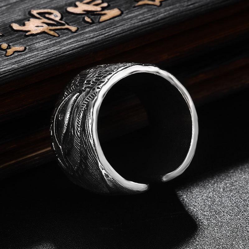Niche Men's Adjustable Engravable Thai Silver Ring - Aged Retro Fashionable Personality Ring