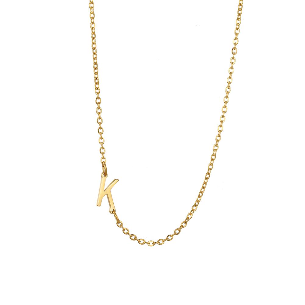 Cazador Sideways Tiny Letter Initial Necklaces A-Z Letters Necklace Stainless Steel Necklace For Women Gift Anniversary Jewelry