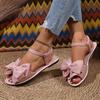 2025 large size women's shoes flat sandals women's summer wear casual soft-soled bow beach sandals