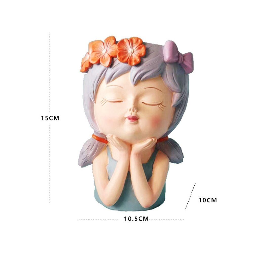 Resin Fairy Flowerpot Girl Statue Succulent Planter Pot Face Planters Pots  Office