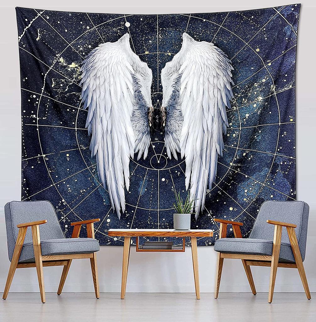 Tapestry aesthetics Black and white tapestry wall hanging, beautiful Trippy Boho fun hippie angel wings home decoration