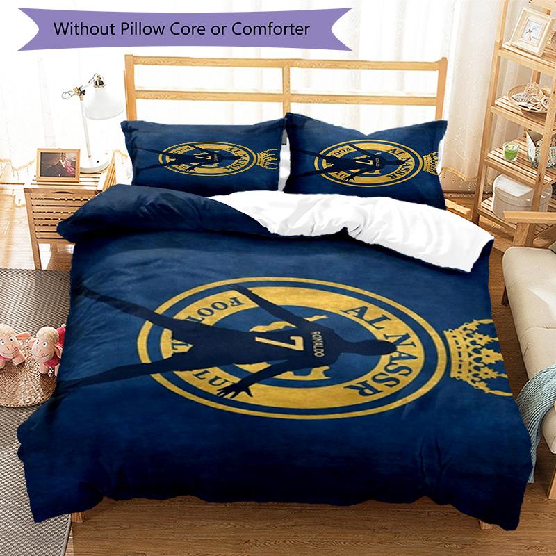 Al-Nassr Football Club Crest Printed Pattern Duvet Cover Set – includes 1 duvet cover and 2 matching pillowcases Bedroom decor Christmas gifts