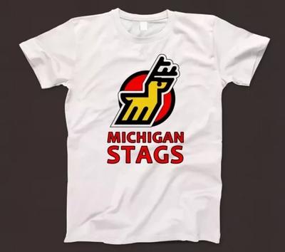 Michigan Stags T Shirt 717 Detroit Retro 1970s Ice Hockey Sports Team Red Wings