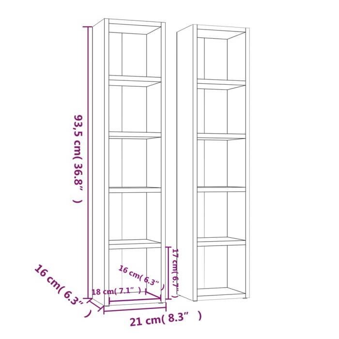 CLOUD Armoires à CD Armoire de rangement - bibliothèque 2 pcs Blanc 21x16x93,5 cm Bois d'ingénierie CHYNEW4292553