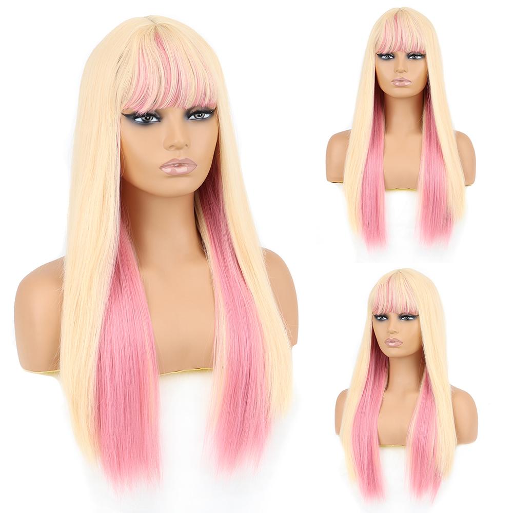 

XINRAN Довге пряме волосся Чорно-рожева перука з синтетичного волокна з чубчиком для жінок Перука Лоліта Косплей Щоденний одяг 317-88