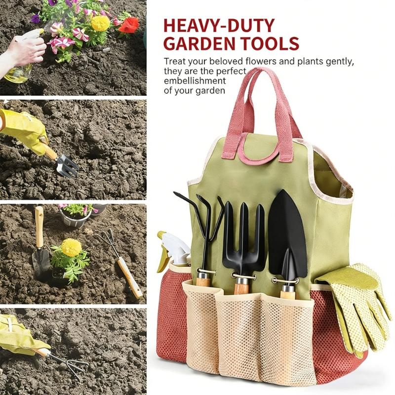 Complete 9 In 1 Garden Kit With Ergonomic Handles And Waterproof Fabric Pouch
