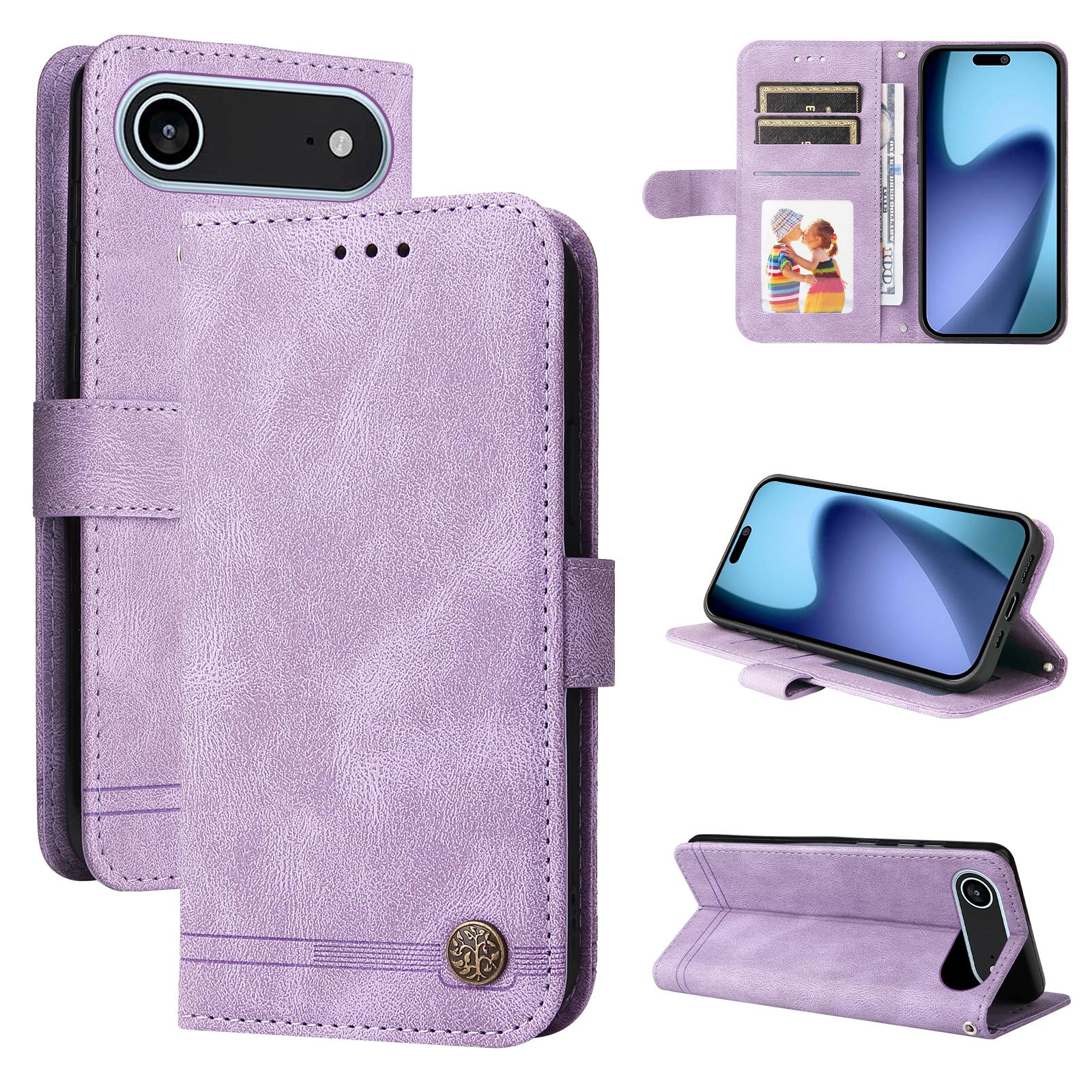 

For iPhone 17 Air Leather Wallet Cases Skin Touch Phone Cover Stand with Strap Brown
