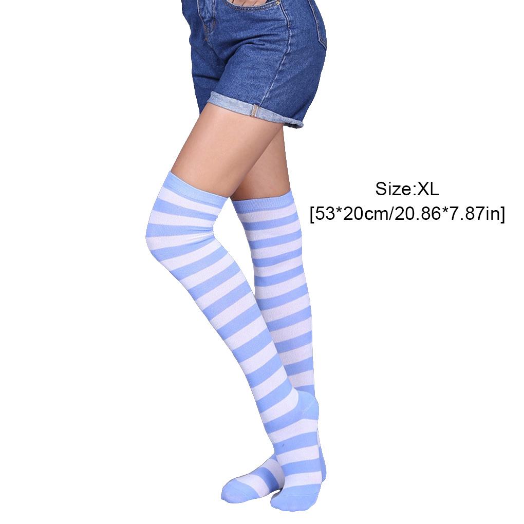Pack of 2 Striped Plus Size Thigh High Socks Elasticity Breathability Comfortable Warm Fad Appearance Non Slip Stockings