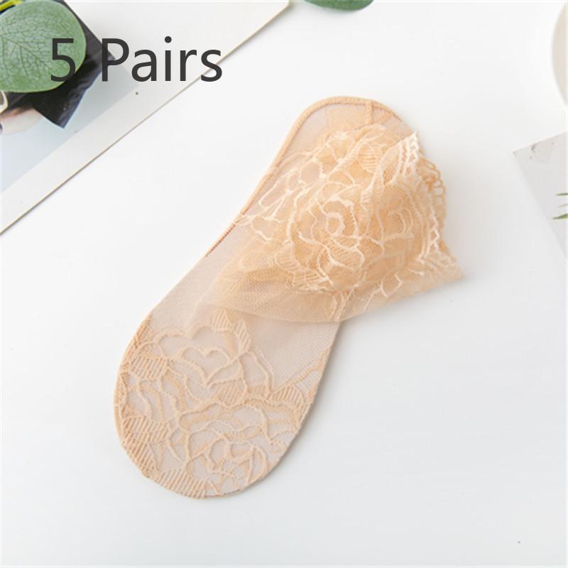 

5 Pairs of Women s Summer Solid Color Thin Lace Socks 5 Pairs телесный