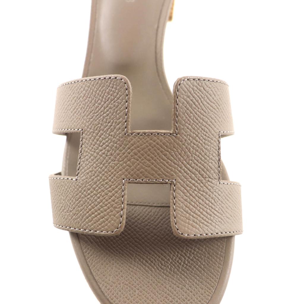 Excellent HERMES Sandals Oasis H-design chunky heel leather Epsom Leather 37.5 Used