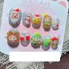 Cartoon Rilakkuma Short Square Round Handmande False Nails Cute Animal Bear Cat Dog Strawberry Bow Press On Nails Christmas Gift