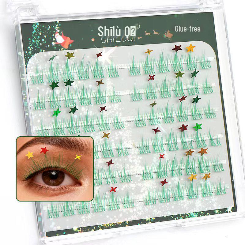Shiluqiqi Glue-Free Light Green Sunflower Starry Whisper Lashes for Christmas & Cosplay