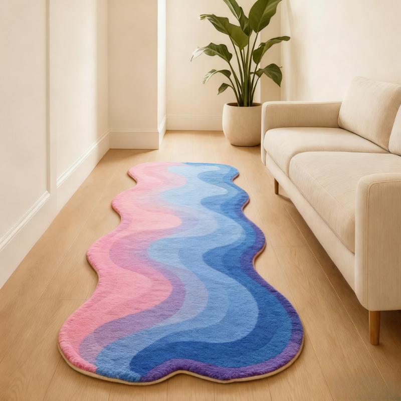 Gruby Dywanik Podłogowy Przy Łóżku Domowy Puszysty Miękki Dywan Dywany o Nieregularnym Kształcie do Sypialni Kolor Dopaminowy Dekoracja Salonu Pluszowy Dywan