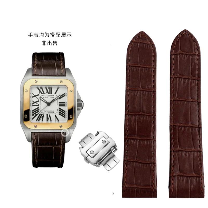 Originální kožený řemínek k hodinkám pro Cartier Sandoz Santos 100 Vodotěsný Muži Ženy Santos Lepicí hlava Díly Řemínky k hodinkám 20mm 23mm