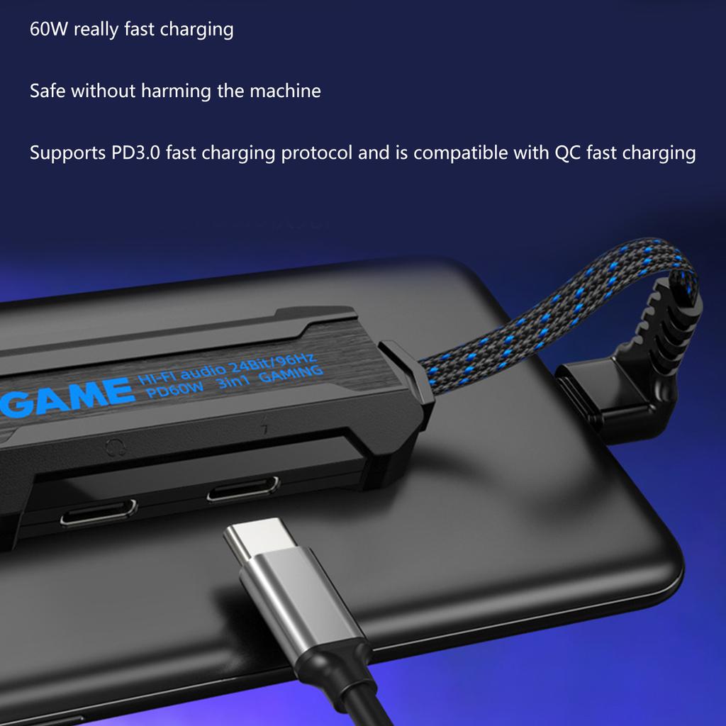 3 in 1 USB Type C to Aux Audio Jack with PD 60W Fast Charging Dongle Conversion Head for Stereo Earbuds