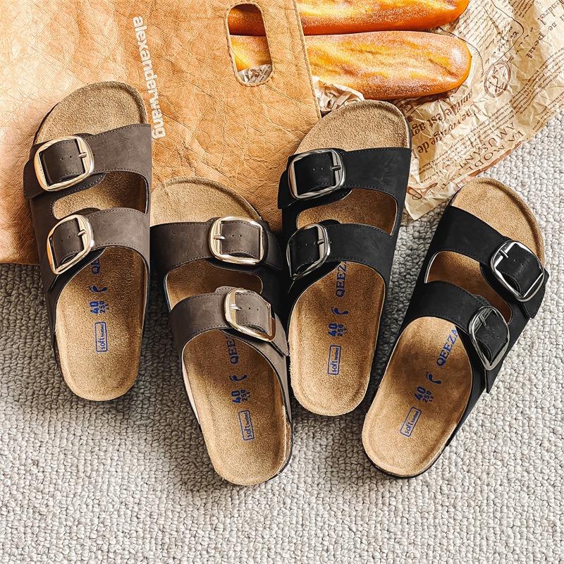 3505 Summer New Sandals Couple Leather Book Soft Sole Outer Wear Slippers One Pedal Breathable Lazy Shoes