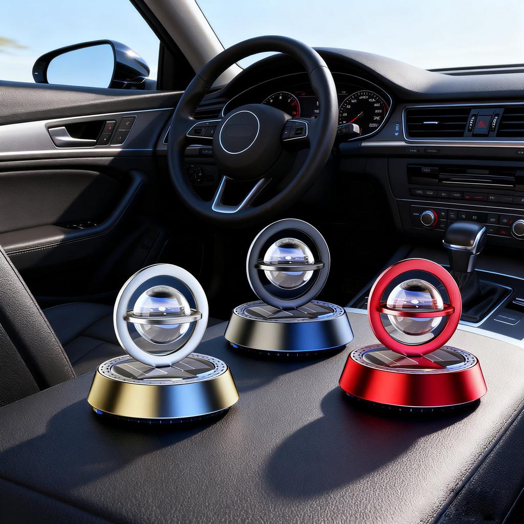 Solar-Powered Aroma Diffuser Car Accessory – Elegant Rotating Design For Dashboard Or Center Console – Year-Round Vehicle Interior Decor 10ML