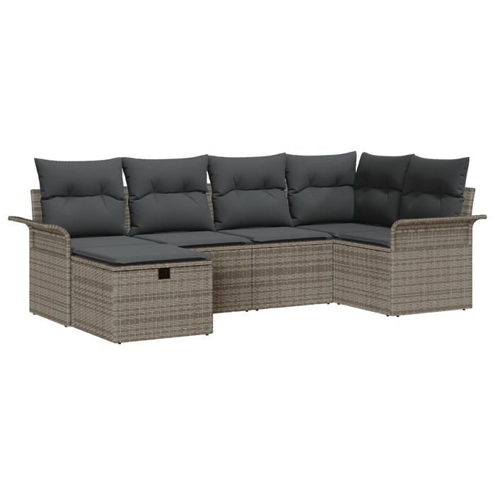 VidaXL Ensemble de Canapés de Jardin de 6 Pièces avec Coussins Gris Rattan Polyéthylène 3358878