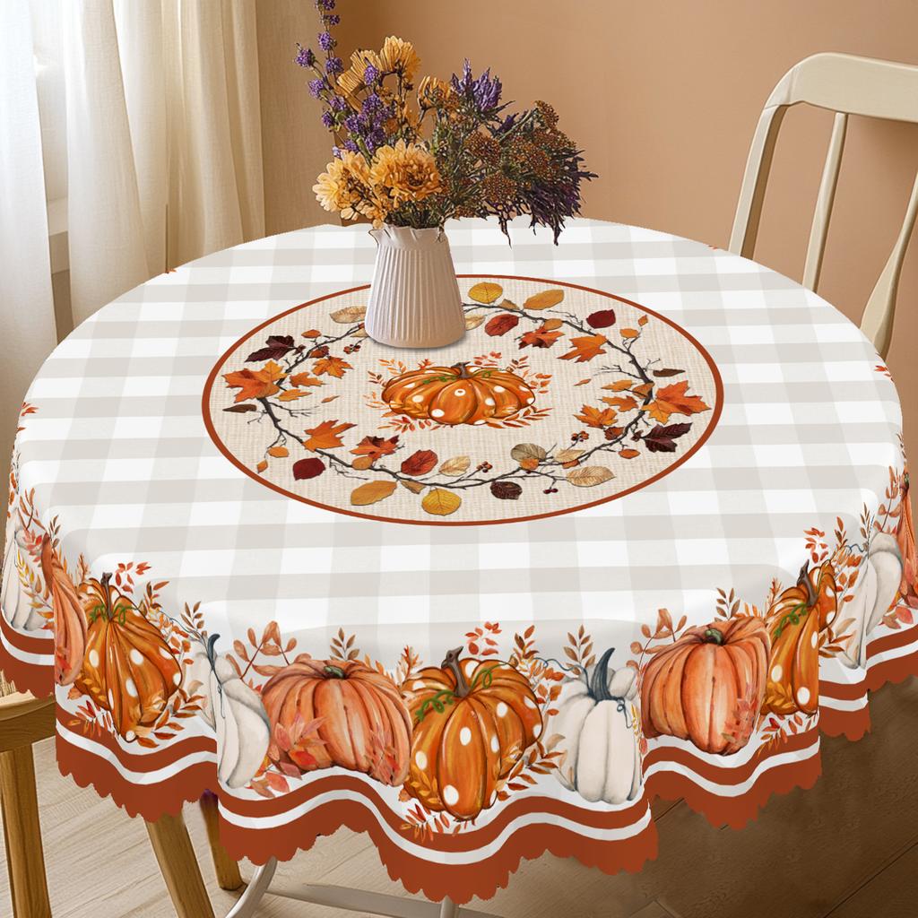 1 Piece Of Autumn Thanksgiving And Autumn Harvest Festival Themed Printed Tablecloth, Vintage Country Farmhouse Style, Pumpkin And Maple Leaf Pattern
