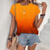 Ladies Summer Short Sleeve O Neck Gradient Color Pullover T Shirt Top